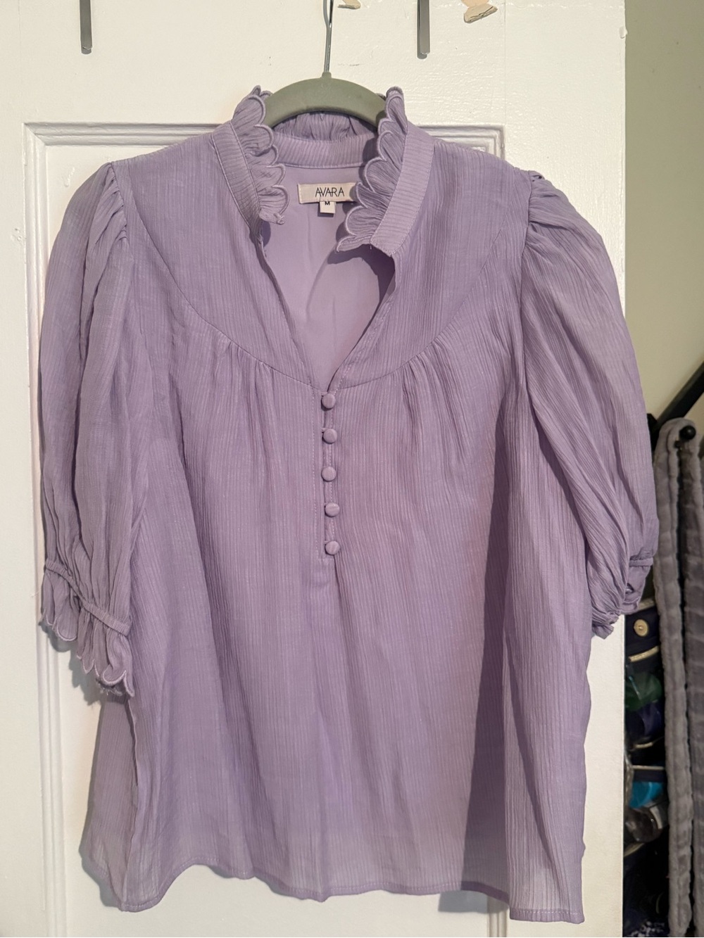 Lavender Ruffle-Neck Peasant Blouse